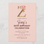 Invitation Lettre Z Monogramme Doré Roses Rose Pâle (Devant)
