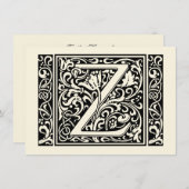 Invitation Lettre Z Monogramme médiéval Art Nouveau (Devant / Derrière)