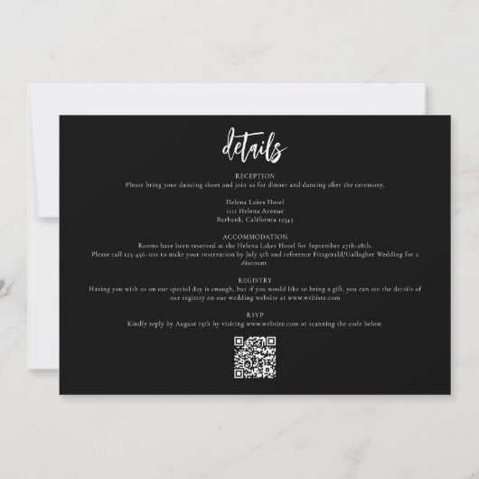 Invitation Lettres à la main moderne Code QR Mariage Décontra (Dos)