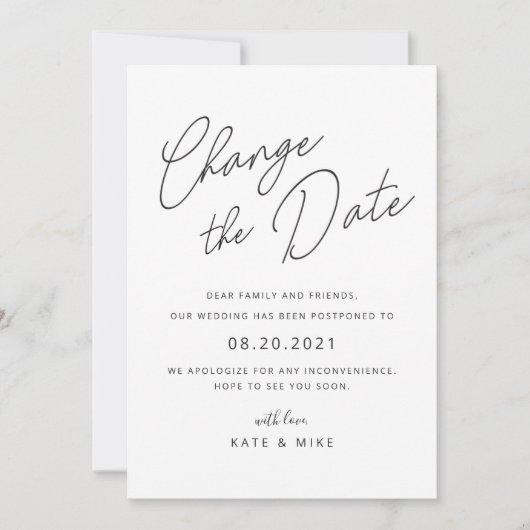 Invitation Lettres à la main modernes Mariage Modifier la dat (Devant)