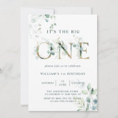 Invitation Lettres Botaniques Vertes & Or Premier Anniversair (Devant)