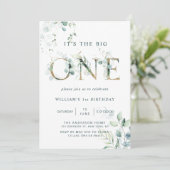 Invitation Lettres Botaniques Vertes & Or Premier Anniversair (Debout devant)