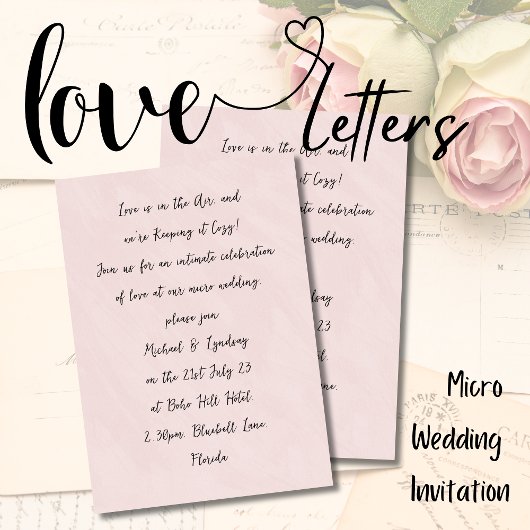 Invitation Lettres d'amour MICRO MARIAGE manuscrit Rose rose