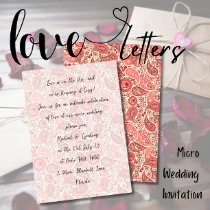 Invitation Lettres d'amour MICRO MARIAGE Rose manuscrit Paisl