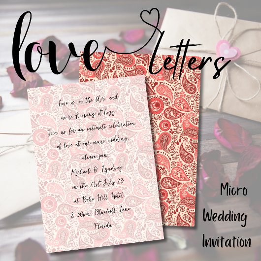 Invitation Lettres d'amour MICRO MARIAGE Rose manuscrit Paisl