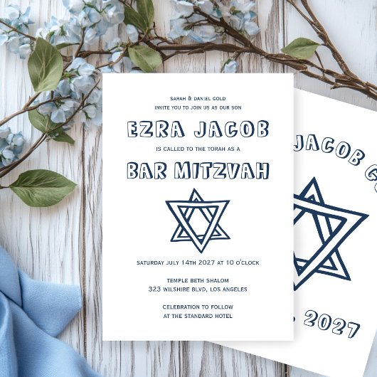 Invitation LETTRES DE DÉTAIL STAR DE DAVID Custom Bar Mitzvah