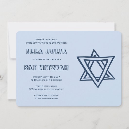 Invitation LETTRES DE DÉTAIL STAR DU Bat mitzvah DAVID Custom (Devant)