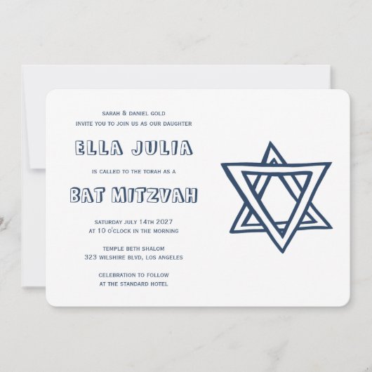 Invitation LETTRES DE DÉTAIL STAR DU Bat mitzvah DAVID Custom (Devant)