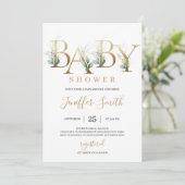Invitation Lettres de feuille d'or moderne baby shower feuill (Debout devant)