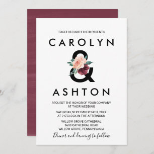 Invitation Lettres de fleurs   Maroon Mariage