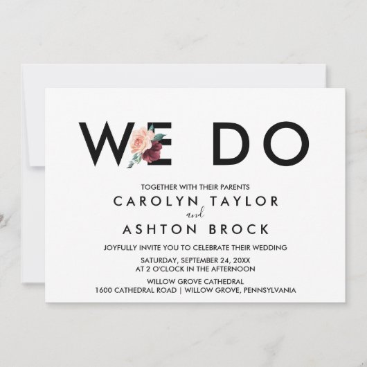 Invitation Lettres de fleurs | Maroon Nous faisons Mariage (Devant)