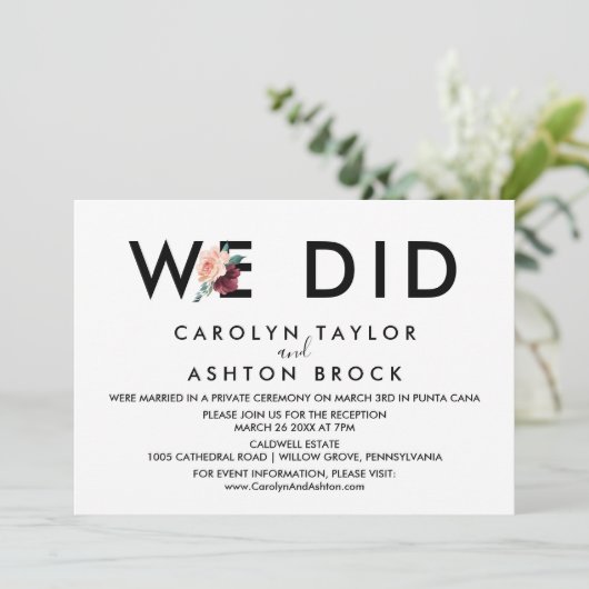 Invitation Lettres de fleurs | Maroon Nous N'Avons Fait Récep (Debout devant)