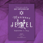 Invitation Lettres de fleurs sauvages Bat mitzvah violettes<br><div class="desc">Invitation bat mitzvah violet moderne avec belle typographie blanche a des fleurs sauvages que vous pouvez bouger et redimensionner avec votre lettrage. Les oeuvres d'art botaniques peuvent être changées de couleur avec vos lettres. Modifiez facilement la couleur de l'arrière - plan sur cette invitation de bat mitzvah simple et unique....</div>