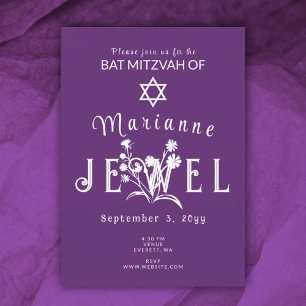 Invitation Lettres de fleurs sauvages Bat mitzvah violettes