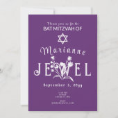 Invitation Lettres de fleurs sauvages Bat mitzvah violettes (Devant)