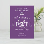 Invitation Lettres de fleurs sauvages Bat mitzvah violettes (Debout devant)