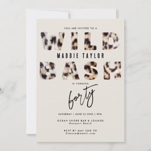 Invitation Lettres de fourrure Leopard Wild Bash 40e fête d'a (Devant)
