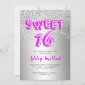 Invitation Lettres de parties scintillant d'argent sweet sixt (Devant)