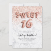 Invitation Lettres de parties scintillant d'or rose sweet six (Devant)