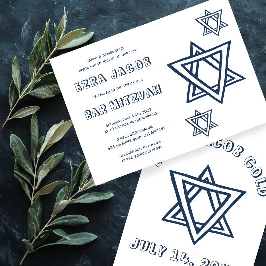Invitation LETTRES D'ÉTOILE STAR DE DAVID Custom BAR Mitzvah