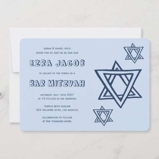 Invitation LETTRES D'ÉTOILE STAR DE DAVID Custom BAR Mitzvah (Devant)