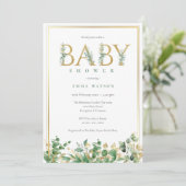 Invitation Lettres d'or Eucalyptus rustique cadre Baby shower (Debout devant)