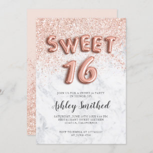 Invitation Lettres d'or Rose parties scintillant sweet sixtee