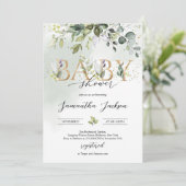Invitation Lettres d'or vert eucalyptus baby shower boho (Debout devant)