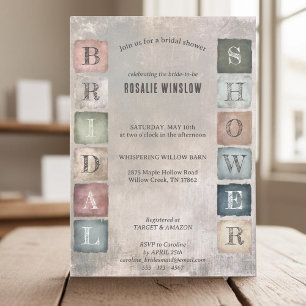 Invitation lettres en bloc rustique couleur terre douche nupt