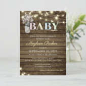 Invitation Lettres en bois de Baby shower rustique et souffle (Debout devant)