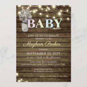 Invitation Lettres en bois de Baby shower rustique et souffle