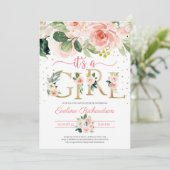 Invitation Lettres en feuille d'or c'est un baby shower flora (Debout devant)