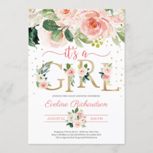 Invitation Lettres en feuille d'or c'est un baby shower flora