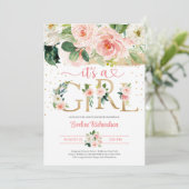 Invitation Lettres en feuille d'or c'est un baby shower flora (Debout devant)