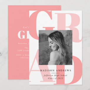 Invitation Lettres en gras Coral   Photo Graduation Party