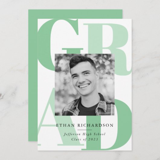 Invitation Lettres en gras vert | Photo Graduation Party (Devant / Derrière)