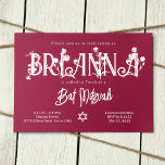 Invitation Lettres florales Bat mitzvah rose botanique<br><div class="desc">Cette invitation bat mitzvah moderne rose est encore plus attrayante avec des pois amusants sur le dos. La belle typographie blanche a des fleurs sauvages que vous pouvez bouger et redimensionner avec votre lettrage pour rendre cela encore plus unique! Les illustrations botaniques peuvent être modifiées en couleur avec votre texte....</div>