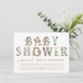 Invitation Lettres florales Papier Baby shower Kraft garçon o (Debout devant)