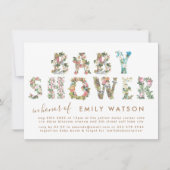 Invitation Lettres florales Papier Baby shower Kraft garçon o (Devant)