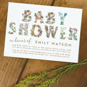 Invitation Lettres florales Papier Baby shower Kraft garçon o