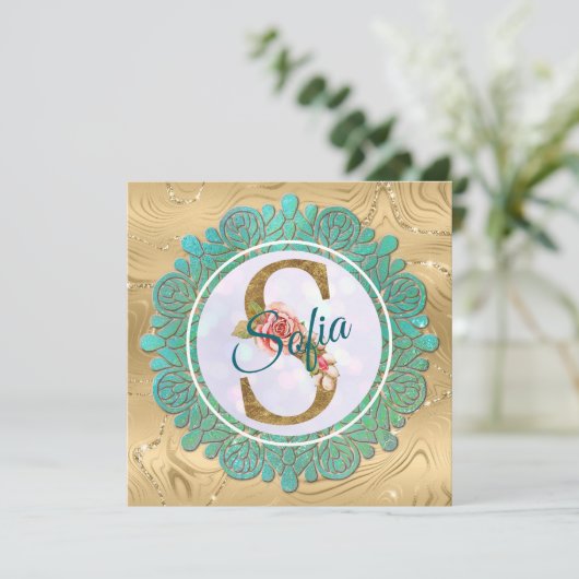 Invitation Lettres initiales de monogramme doré élégant avec  (Debout devant)