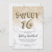 Invitation lettres parties scintillant or clair sweet sixteen (Devant)