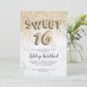 Invitation lettres parties scintillant or clair sweet sixteen (Debout devant)
