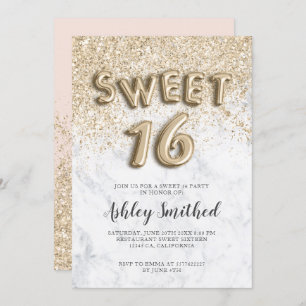Invitation lettres parties scintillant or clair sweet sixteen