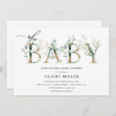 Invitation Lettres vertes et or Oh Baby shower (Devant / Derrière)