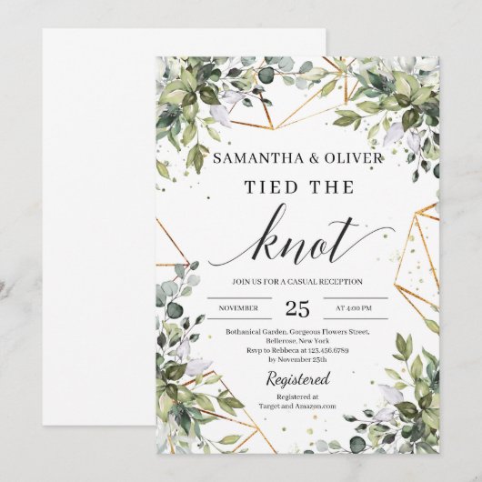 Invitation L'eucalyptus branché boho vert branché noué (Devant / Derrière)