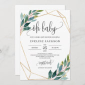 Invitation L'eucalyptus vert moderne et l'or oh bébé (Devant / Derrière)