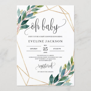 Invitation L'eucalyptus vert moderne et l'or oh bébé