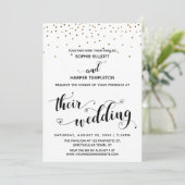Invitation Leur calligraphie Mariage avec Coeurs, Gold Confet (Debout devant)