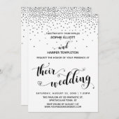 Invitation Leur Coeur Mariage Script Confetti Argent (Devant / Derrière)